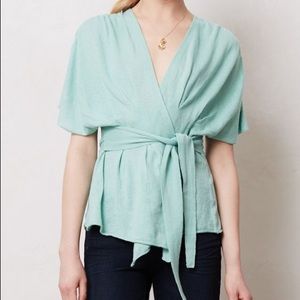 Anthropologie Moth Green Draped Kimono Sweater L